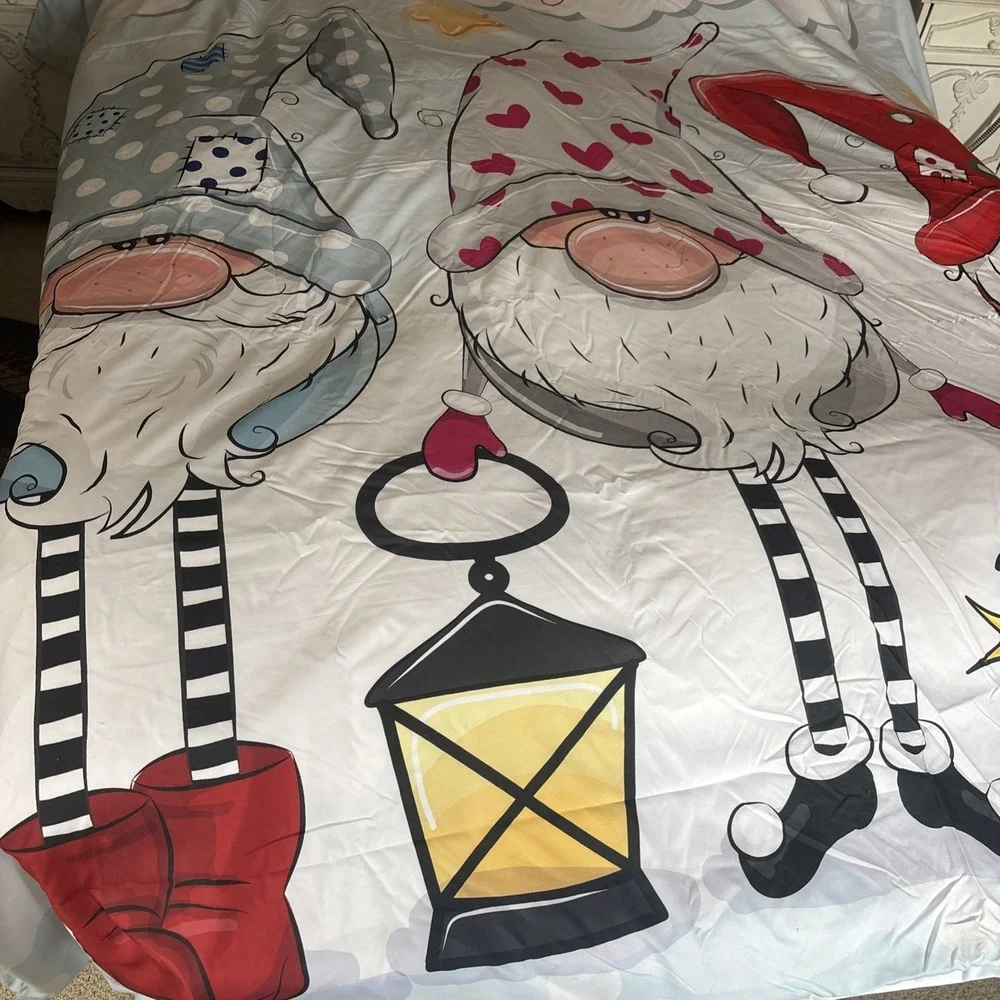 Gnome‎ Queen Duvet Cover +2 pillow covers Gnome Pattern holiday bed set